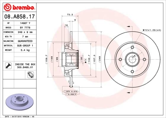 BREMBO Brzdový kotúč 08A85817 1
