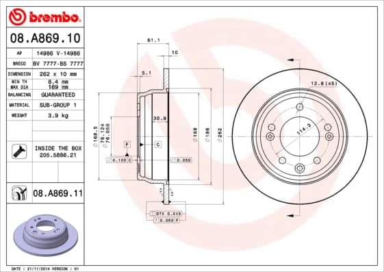 BREMBO Brzdový kotúč 08A86911 1