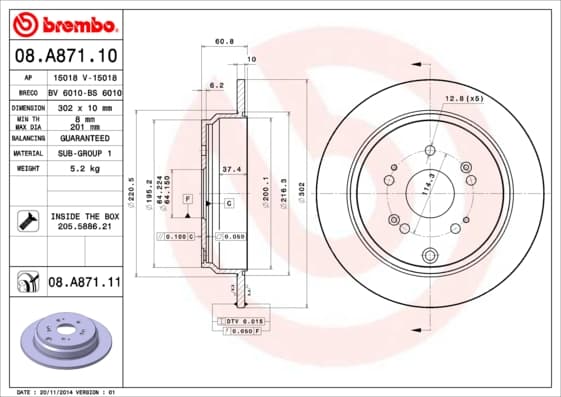 BREMBO Brzdový kotúč 08A87111 1