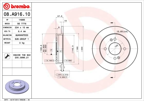 BREMBO Brzdový kotúč 08A91610 1