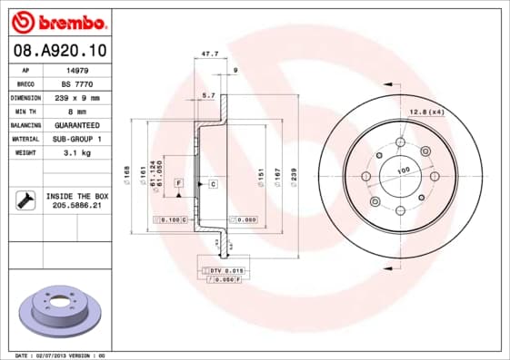 BREMBO Brzdový kotúč 08A92010 1