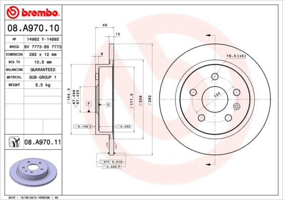 BREMBO Brzdový kotúč 08A97011 1