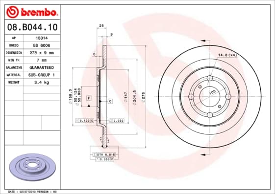 BREMBO Brzdový kotúč 08B04410 1