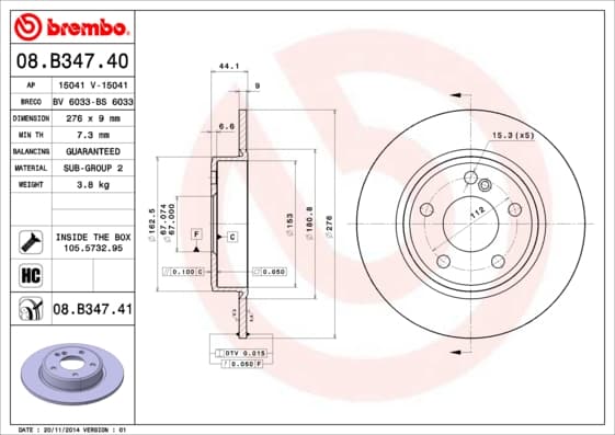 BREMBO Brzdový kotúč 08B34741 1