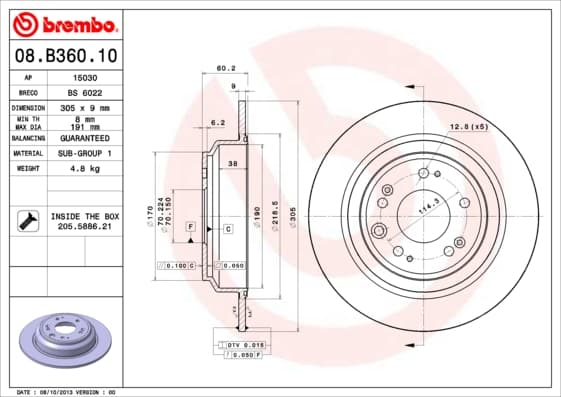 BREMBO Brzdový kotúč 08B36010 1