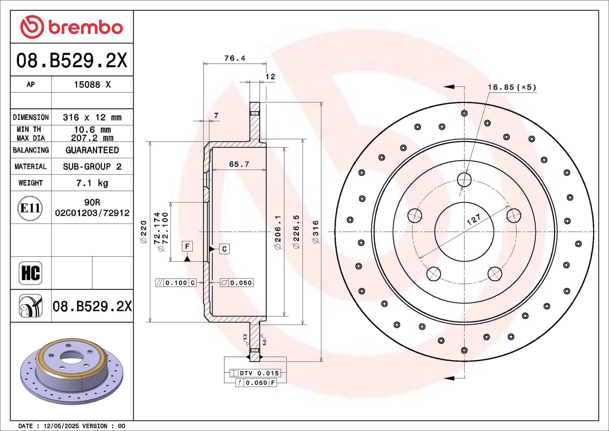 BREMBO Brzdový kotúč 08.B529.2X 1
