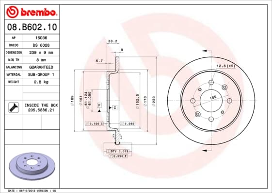 BREMBO Brzdový kotúč 08B60210 1