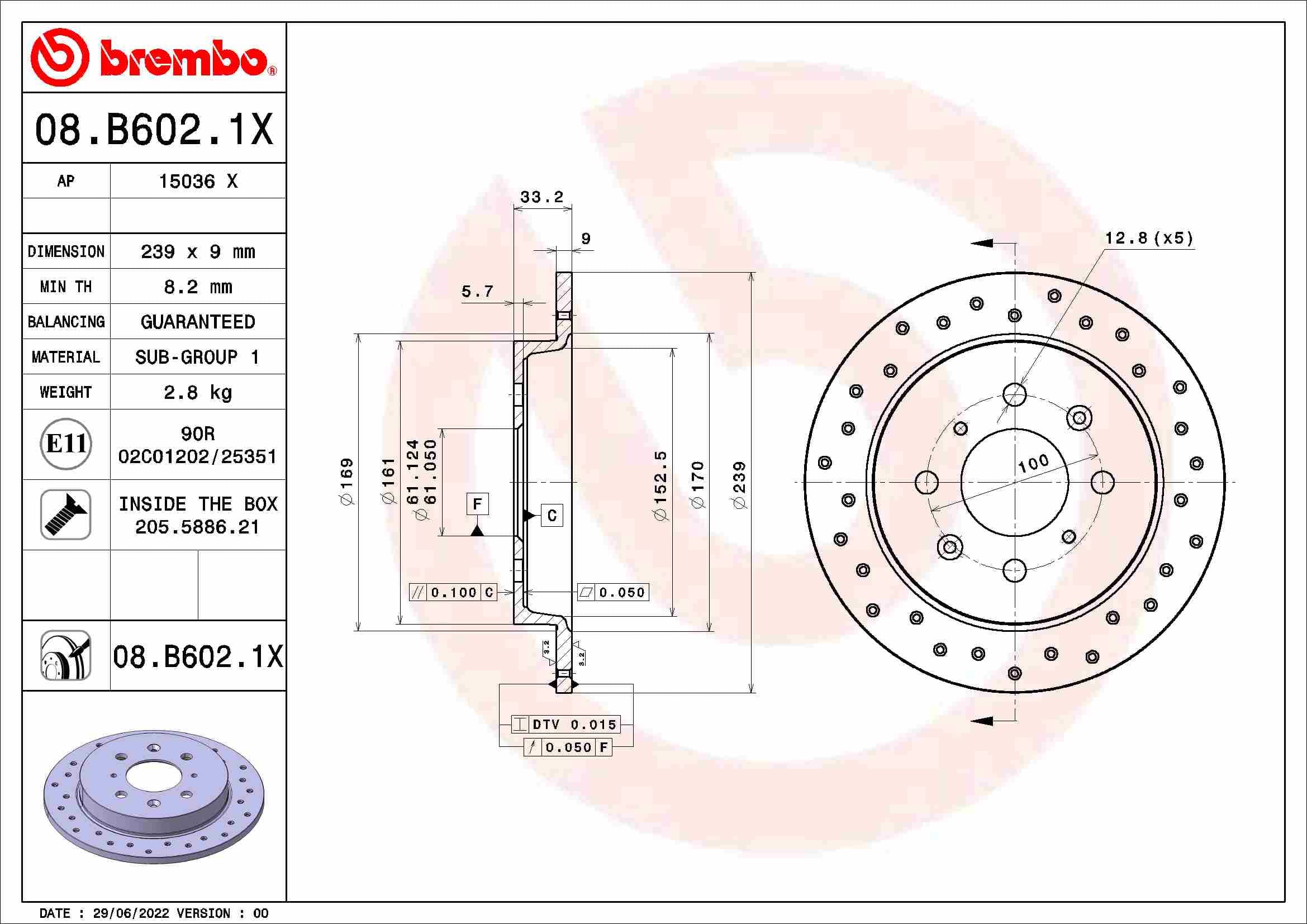 BREMBO Brzdový kotúč 08.B602.1X 1