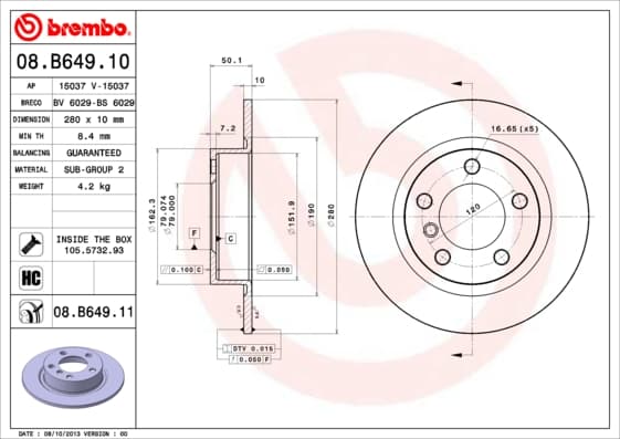 BREMBO Brzdový kotúč 08B64911 1