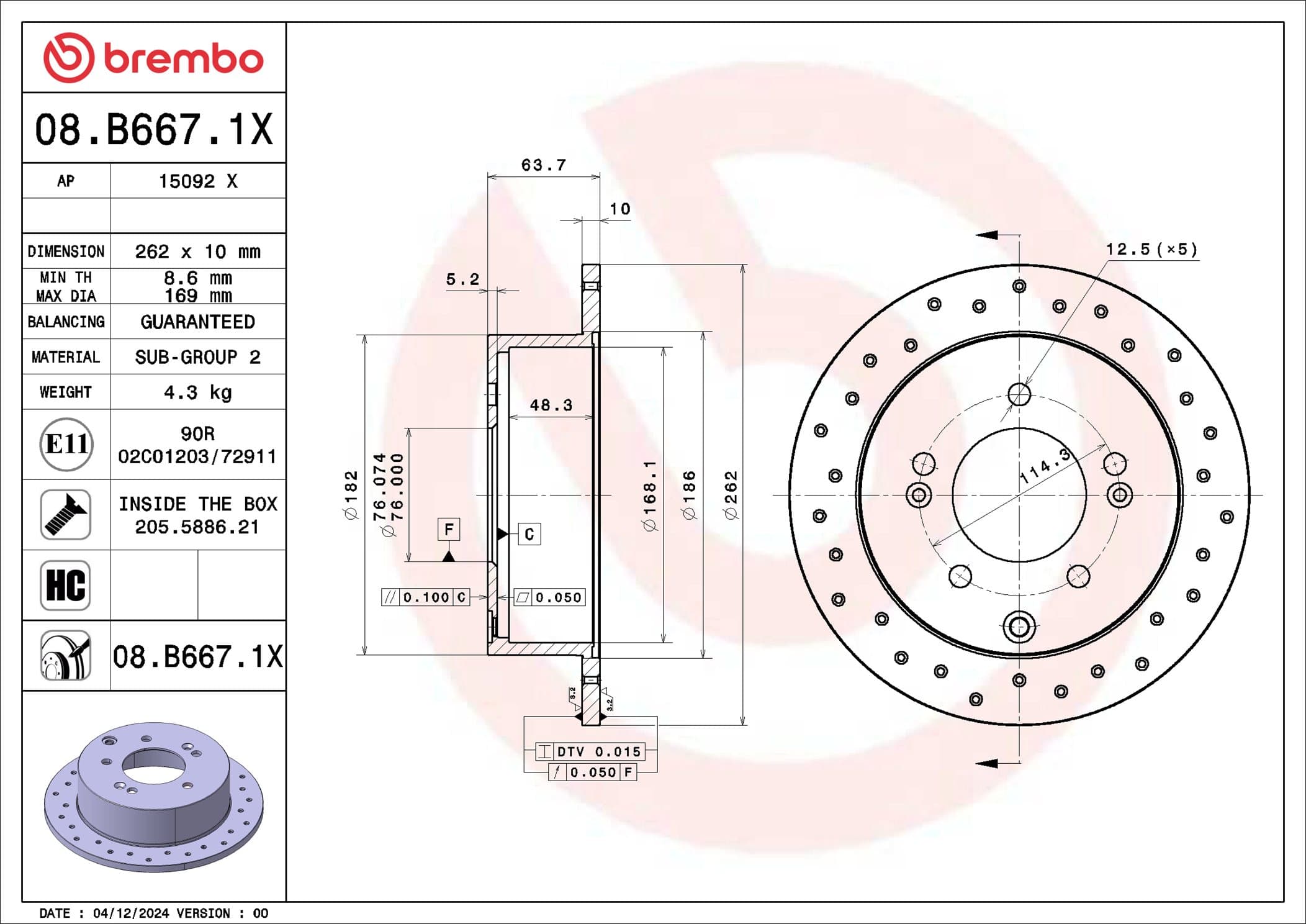 BREMBO Brzdový kotúč 08.B667.1X 1