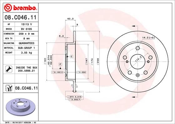 BREMBO Brzdový kotúč 08C04611 1
