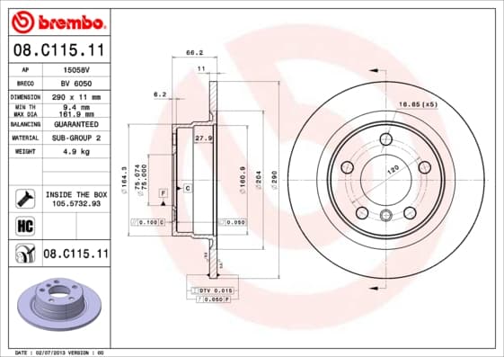 BREMBO Brzdový kotúč 08C11511 1