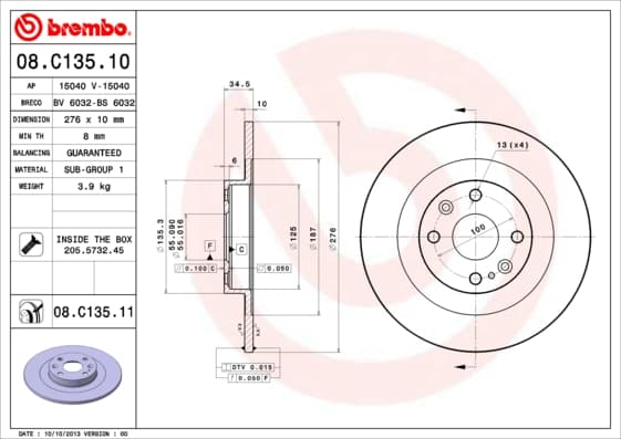 BREMBO Brzdový kotúč 08C13511 1