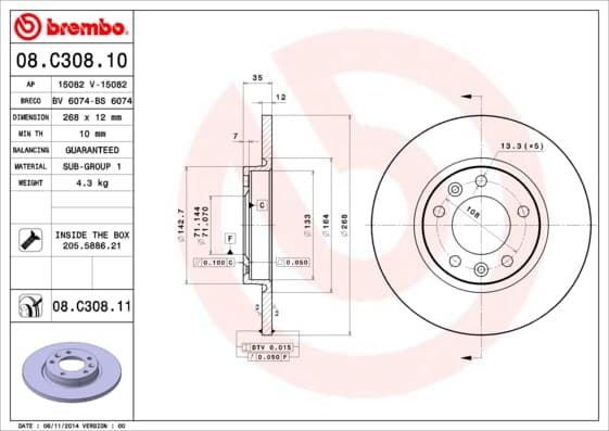 BREMBO Brzdový kotúč 08C30811 1
