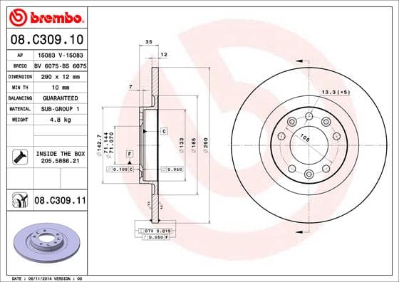 BREMBO Brzdový kotúč 08C30911 1