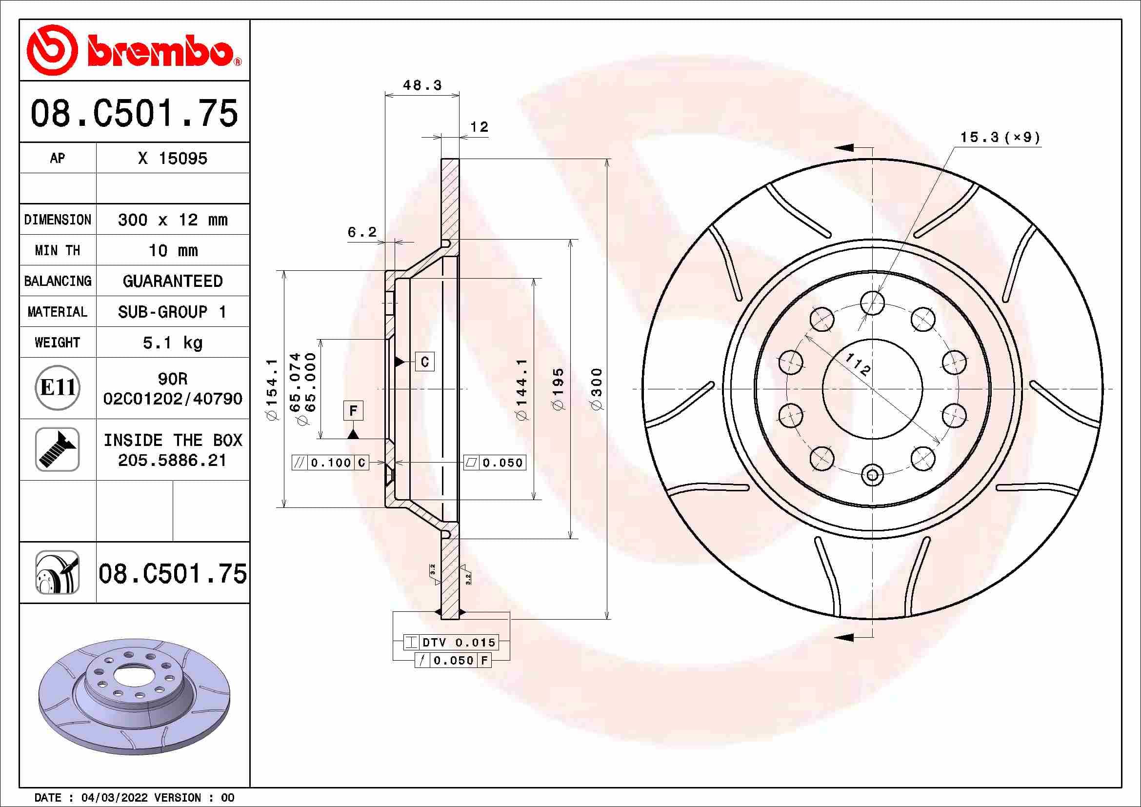 BREMBO Brzdový kotúč 08.C501.75 1