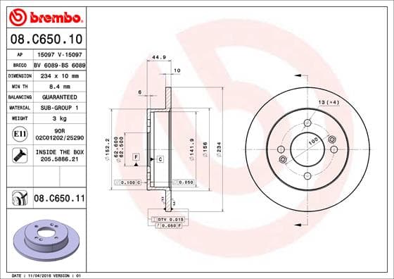 BREMBO Brzdový kotúč 08C65011 1