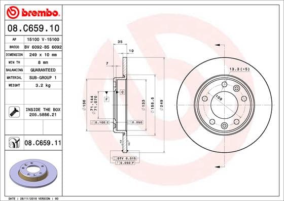 BREMBO Brzdový kotúč 08C65911 1