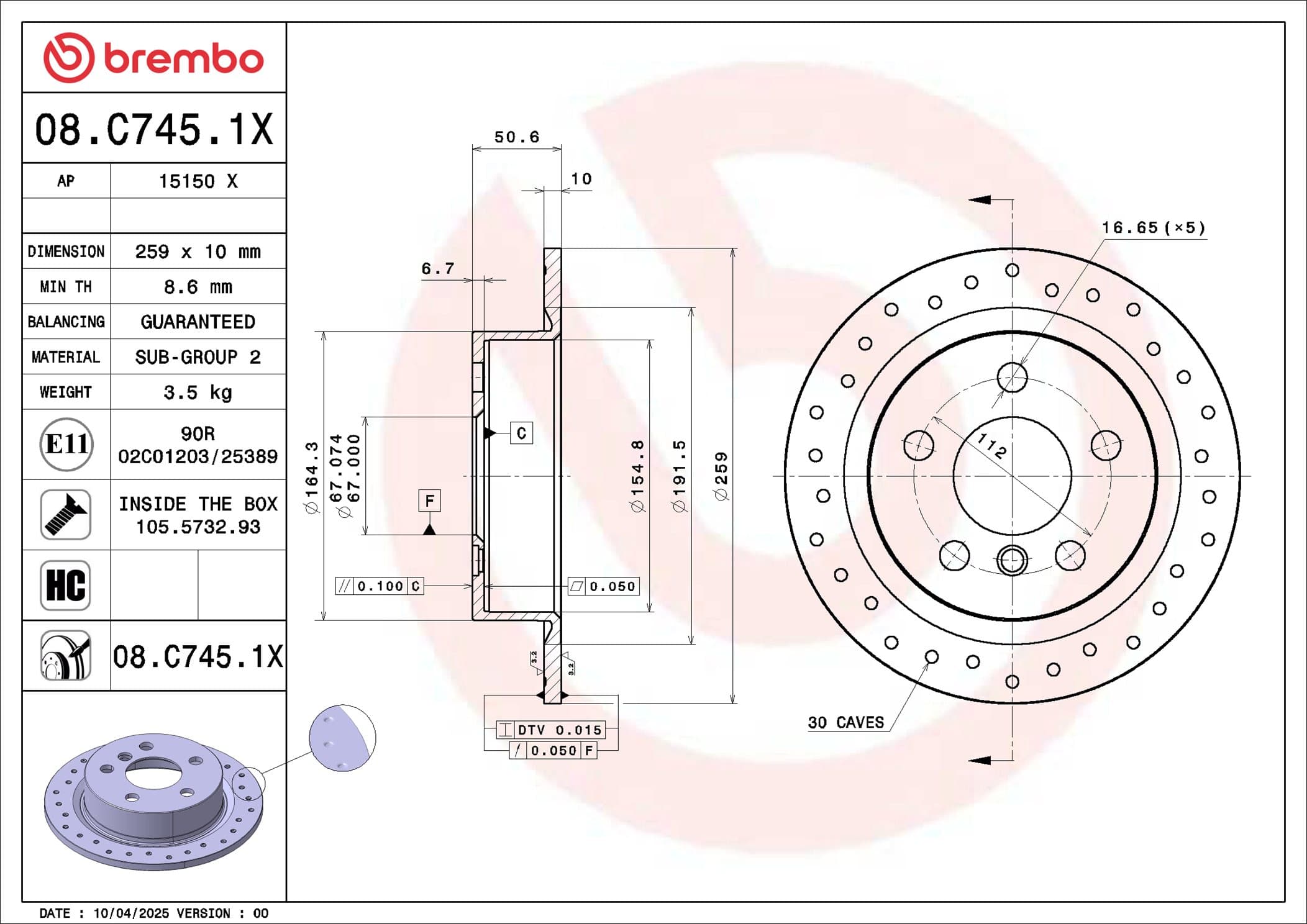 BREMBO Brzdový kotúč 08.C745.1X 1