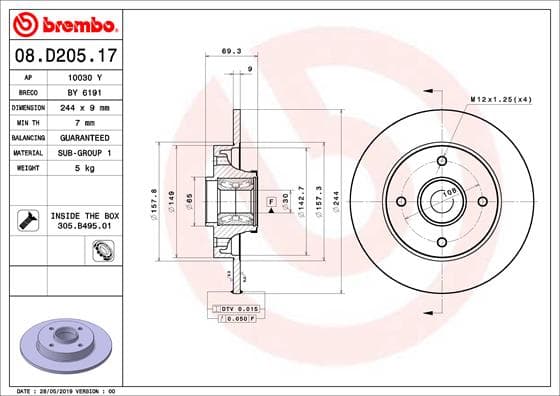 BREMBO Brzdový kotúč 08.D205.17 1