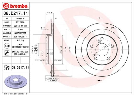 BREMBO Brzdový kotúč 08.D217.11 1