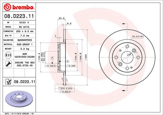 BREMBO Brzdový kotúč 08.D223.11 1