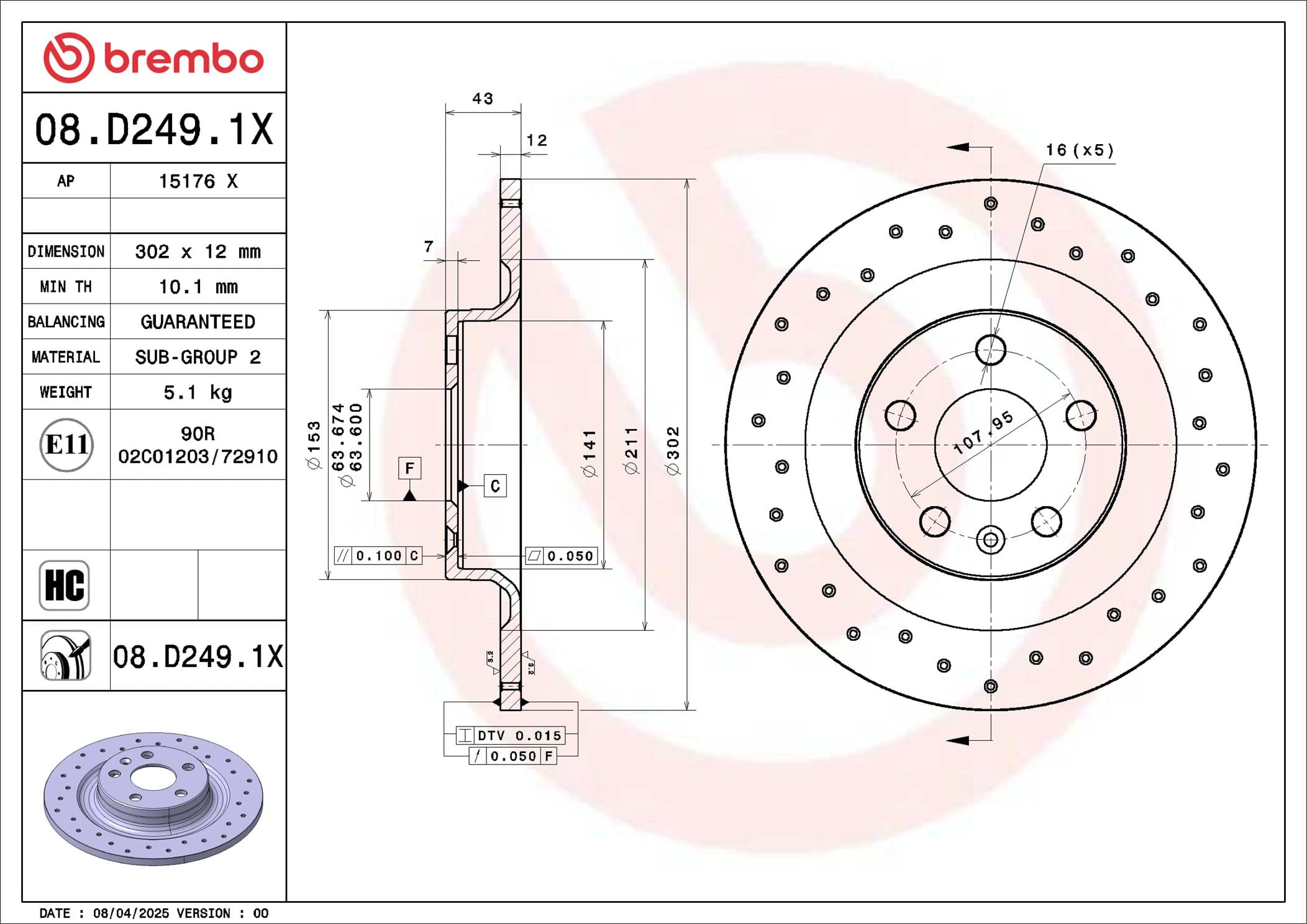 BREMBO Brzdový kotúč 08.D249.1X 1
