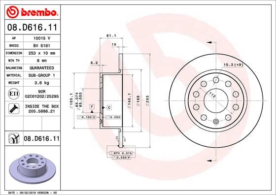 BREMBO Brzdový kotúč 08D61611 1