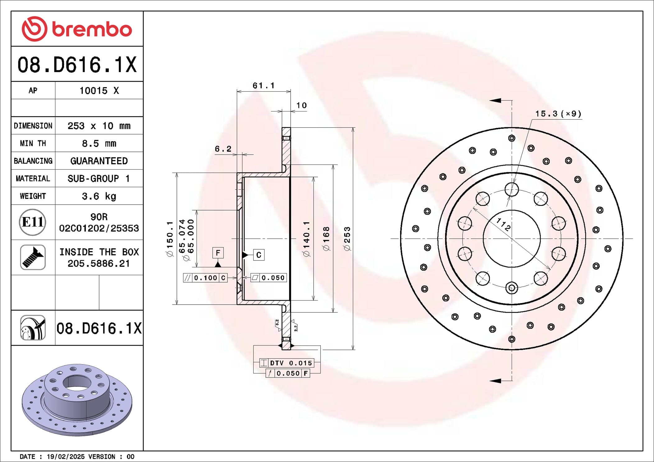 BREMBO Brzdový kotúč 08.D616.1X 1