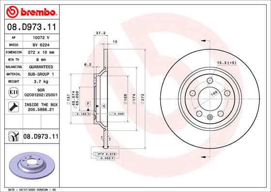 BREMBO Brzdový kotúč 08.D973.11 1