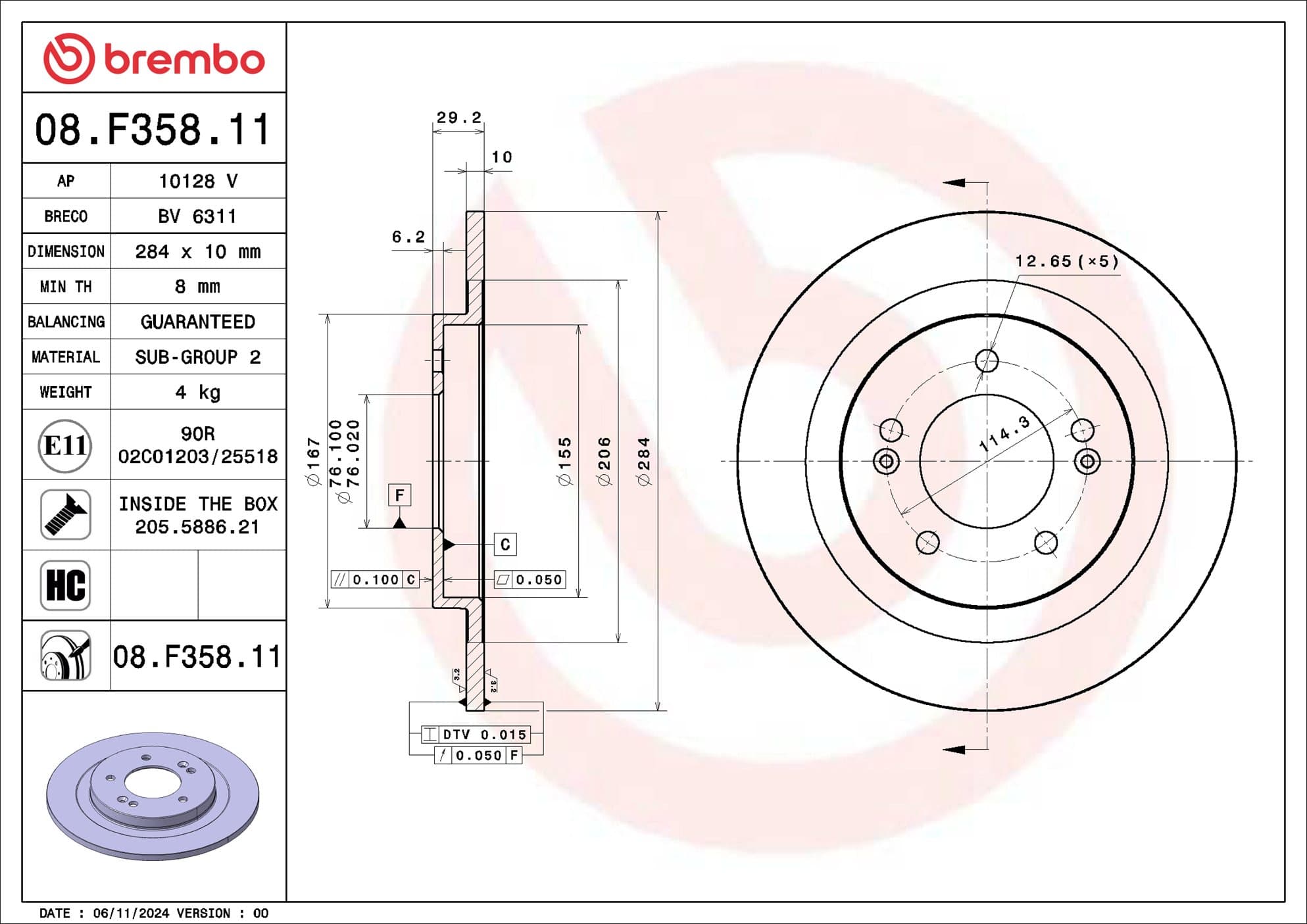 BREMBO Brzdový kotúč 08.F358.11 1