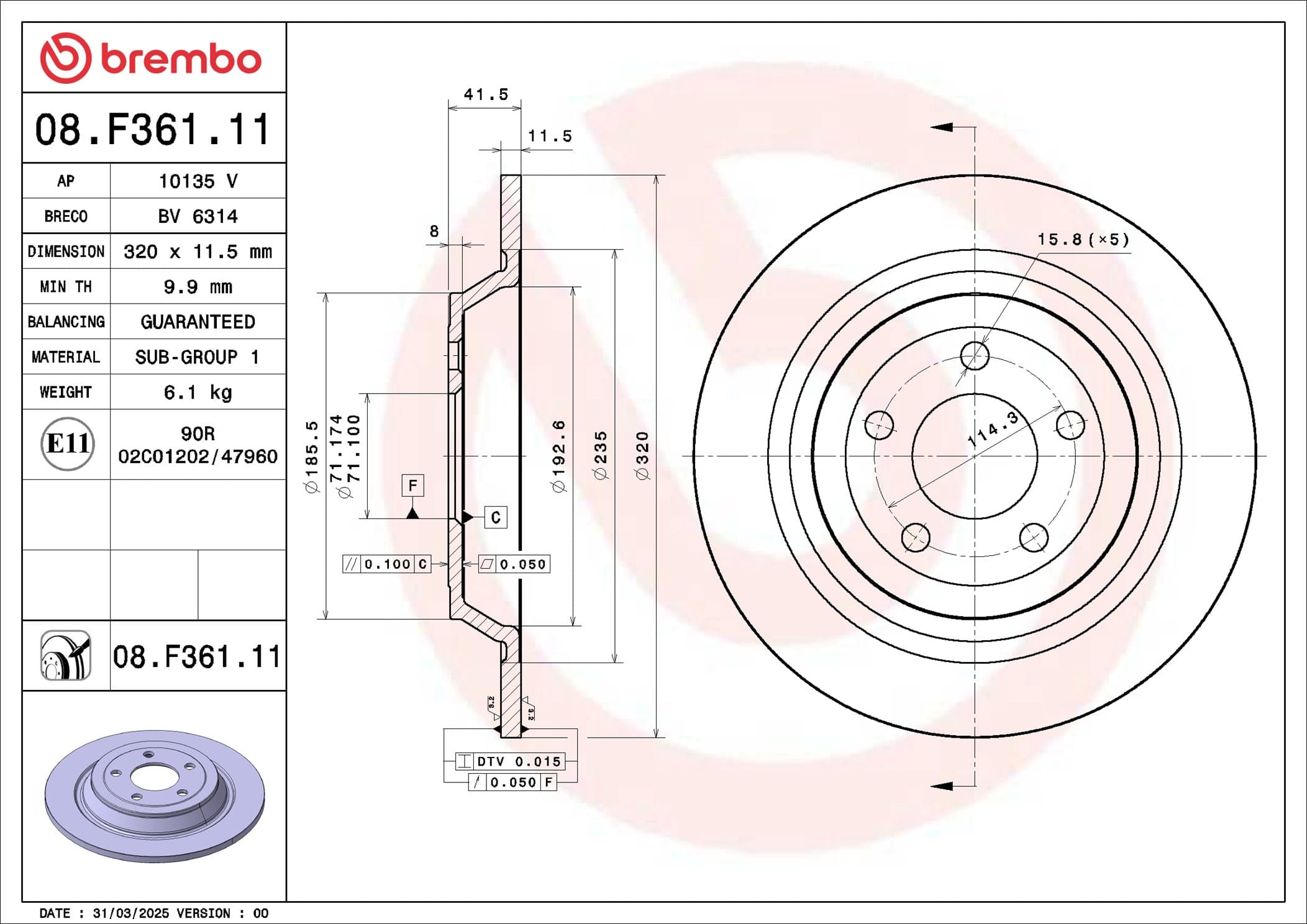 BREMBO Brzdový kotúč 08.F361.11 1