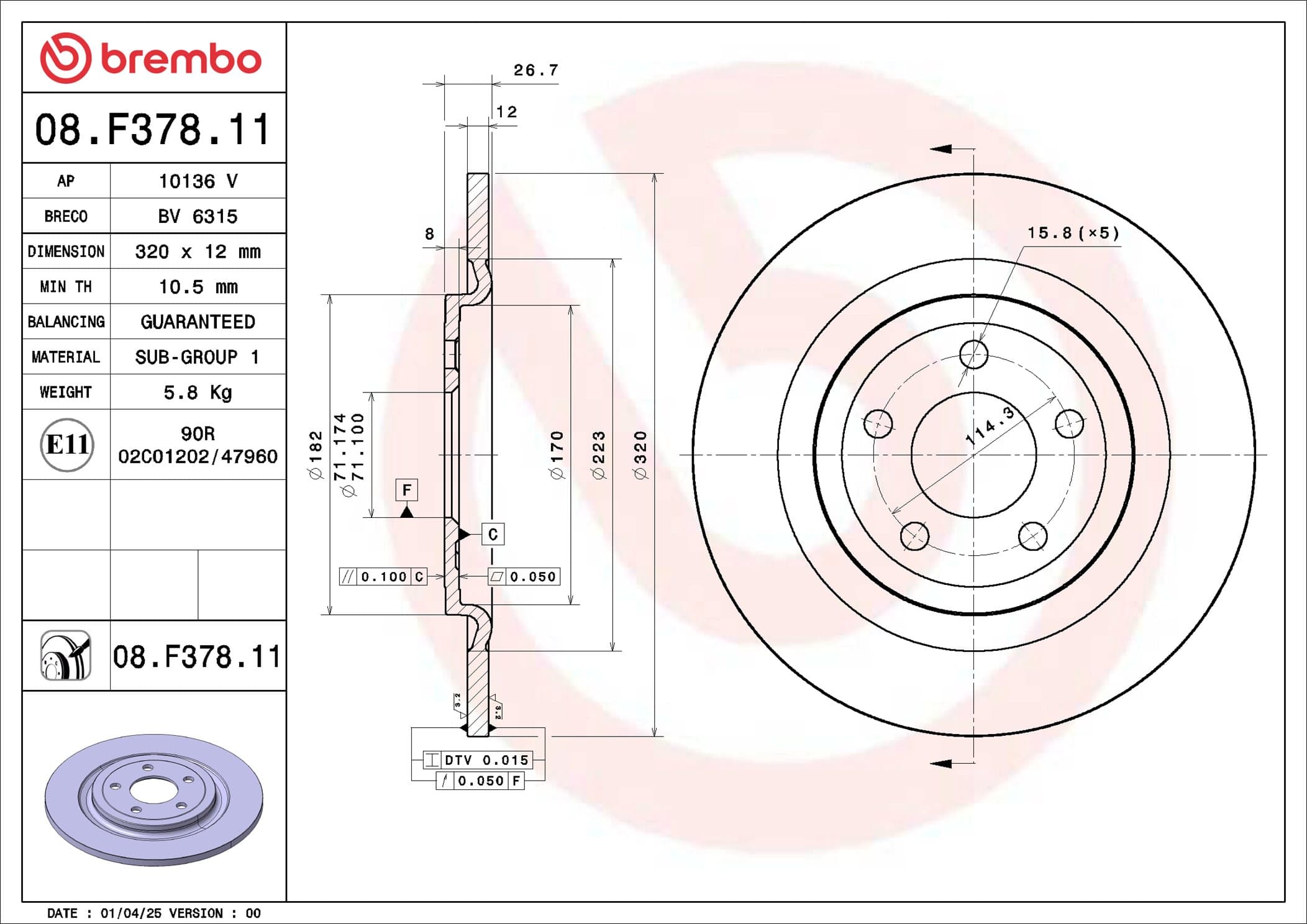 BREMBO Brzdový kotúč 08.F378.11 1