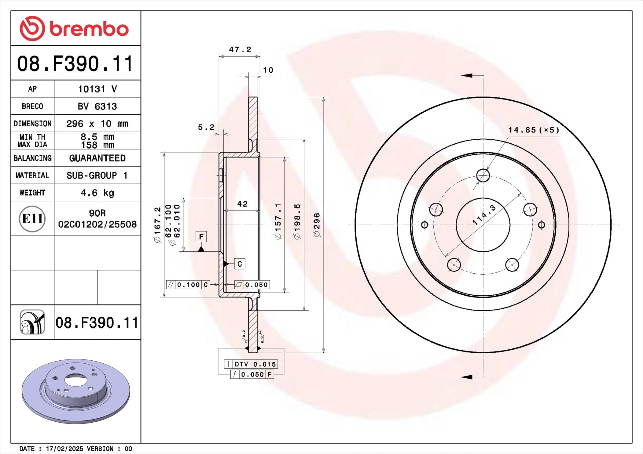 BREMBO Brzdový kotúč 08.F390.11 1