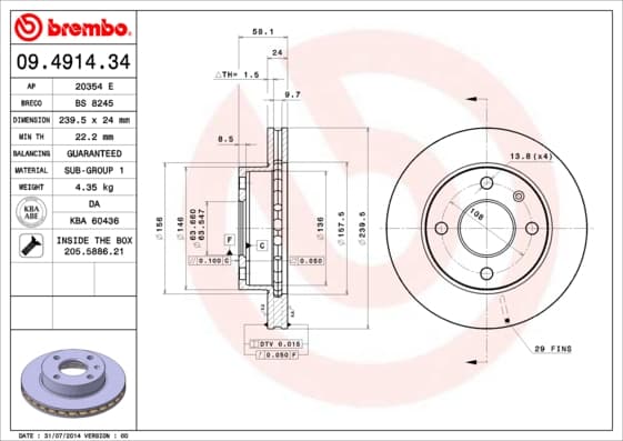 BREMBO Brzdový kotúč 09491434 1