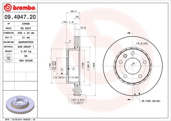 BREMBO Brzdový kotúč 09494720 1