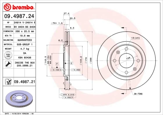 BREMBO Brzdový kotúč 09498721 1