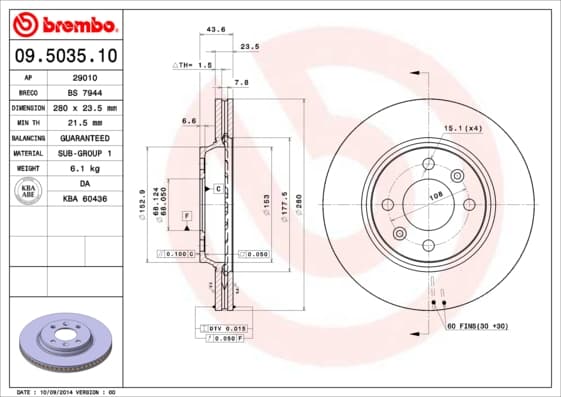 BREMBO Brzdový kotúč 09503510 1