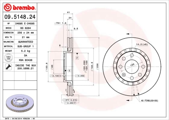 BREMBO Brzdový kotúč 09514824 1