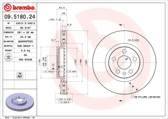 BREMBO Brzdový kotúč 09518024 1