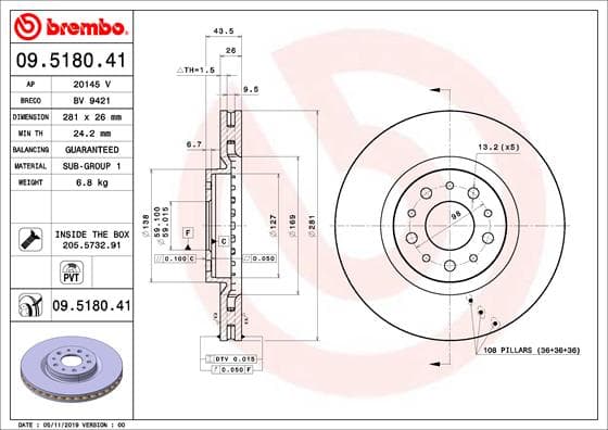 BREMBO Brzdový kotúč 09.5180.41 1