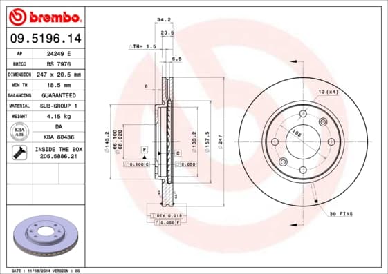 BREMBO Brzdový kotúč 09519611 1