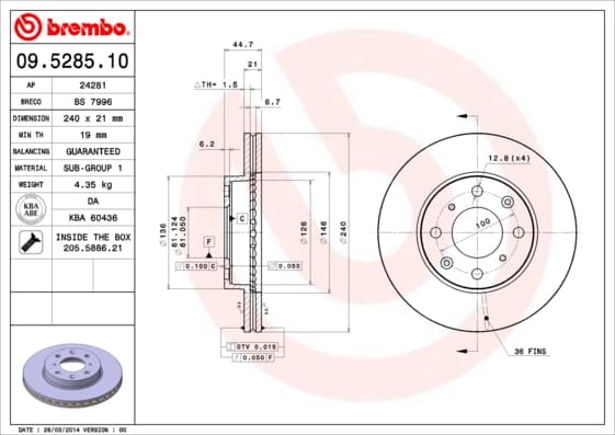 BREMBO Brzdový kotúč 09528511 1
