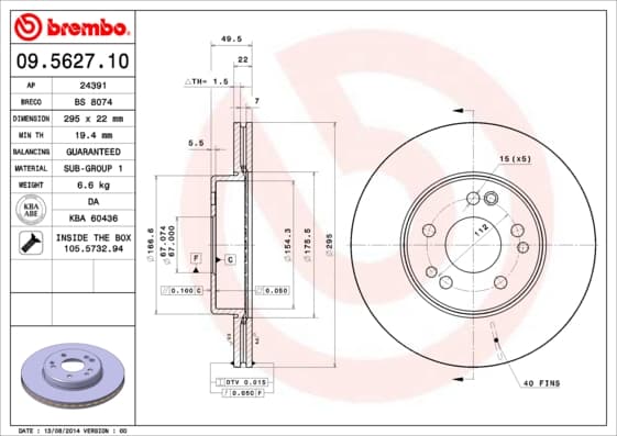 BREMBO Brzdový kotúč 09562710 1