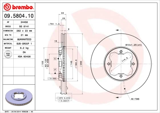 BREMBO Brzdový kotúč 09580410 1