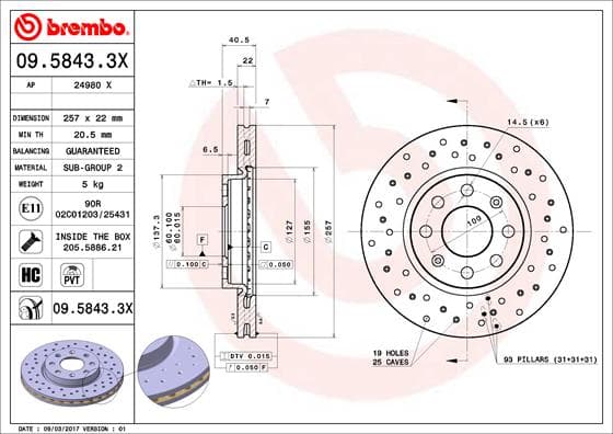 BREMBO Brzdový kotúč 0958433X 1