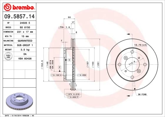 BREMBO Brzdový kotúč 09585714 1