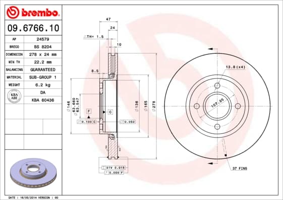 BREMBO Brzdový kotúč 09676610 1