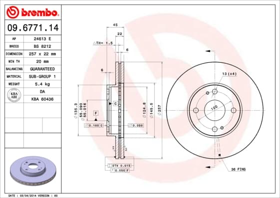 BREMBO Brzdový kotúč 09677114 1