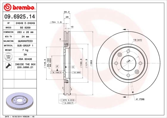 BREMBO Brzdový kotúč 09692514 1